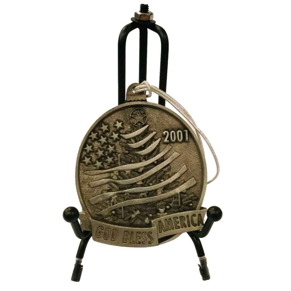 2001 Indiana Metal Craft Pewter Christmas Ornament "God Bless America" 9/11 USA